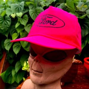 Vtg 1980s Ford Motorsport Strapback Baseball Cap Hat Neon Pink Retro Otto USA